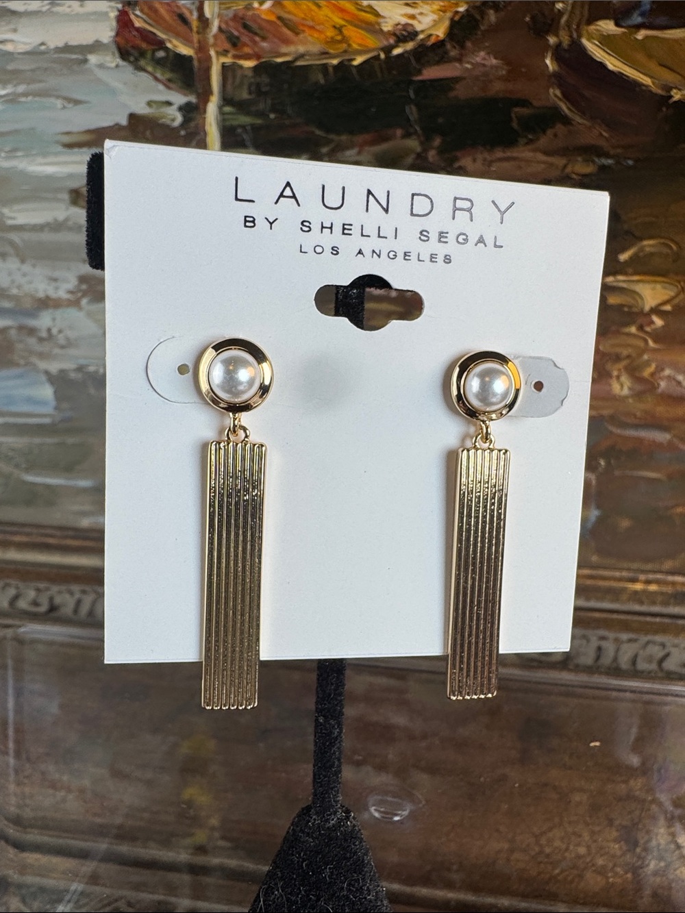 0756-Laundry by Shelli Segal Gold and Pearl Tassel Drop Earrings